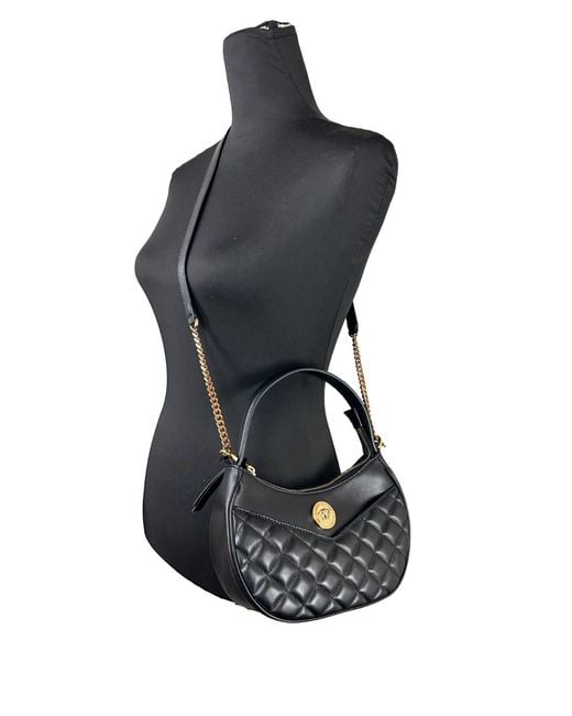Versace Quilted Black Leather Half Moon Chain Crossbody Bag