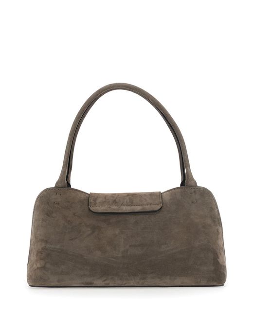 Versace Brown Shoulder Bag Vivian East West Suede Lamb