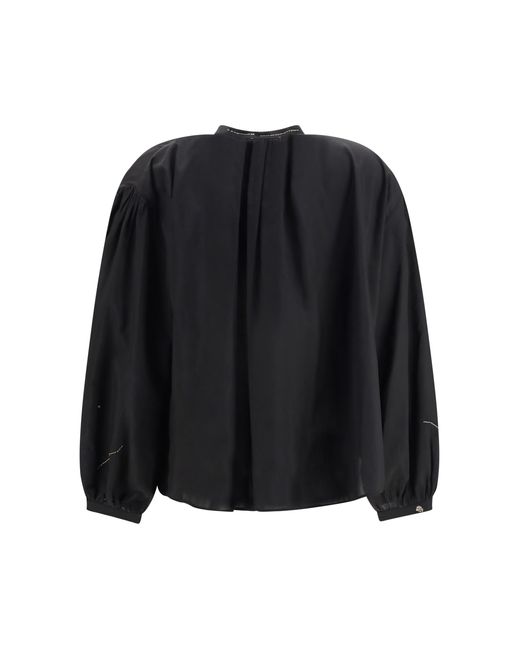 Forte_forte Black Fleurs Dorient Embroidered Voile Bohemian Shirt Cotton; Silk