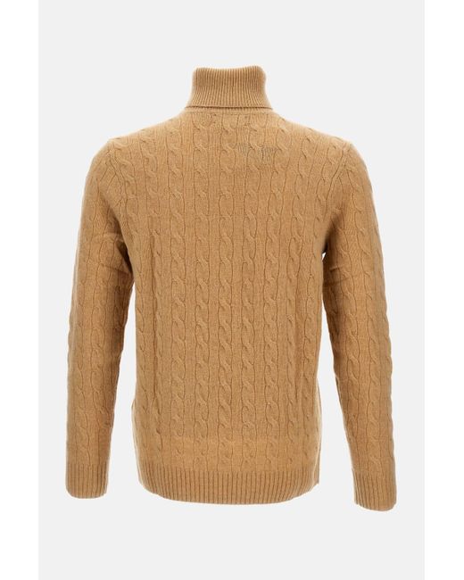 Polo Ralph Lauren Brown Cable Knit Turtleneck Sweater With Embroidered Logo for men