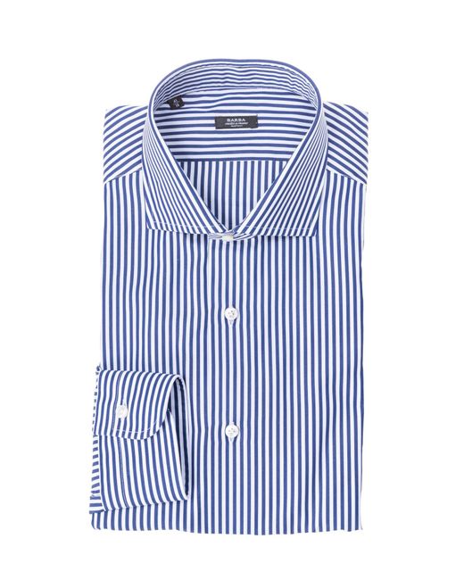 Barba Napoli Barba Blue And White Striped Cotton Shirt for men