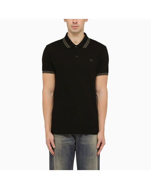Etro Black Short Sleeved Polo Shirt With Logo Embroidery for men