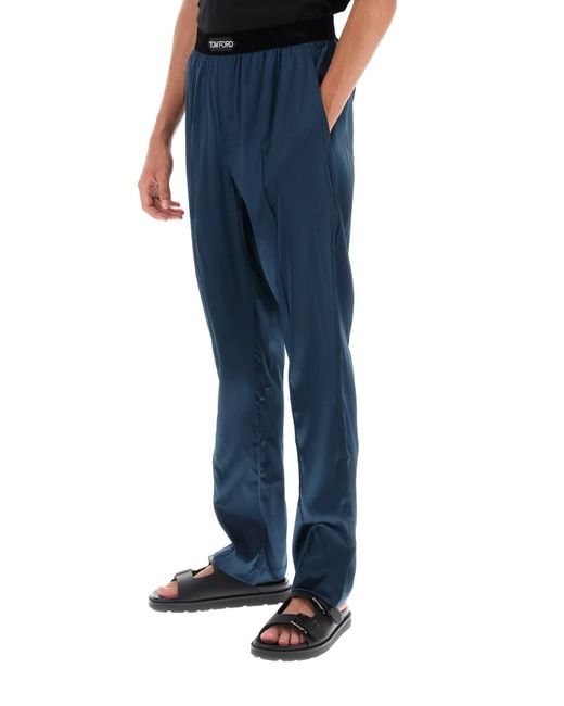 Tom Ford Blue Silk Pajama Pants for men