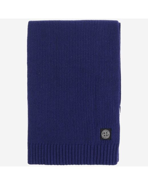 Stone Island Blue Wool Blend Scarf With Logo for men