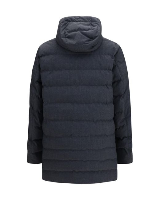 Herno Blue Long Padded Hooded Jacket Polyester Coat for men