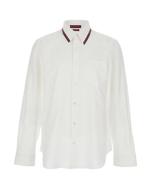Gucci White Shirt With Web Collar Cotton for men