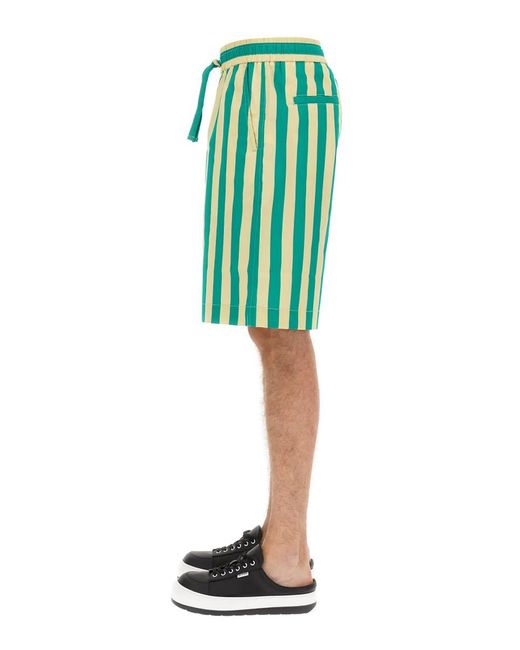 Sunnei Green Striped Pattern Bermuda Shorts for men
