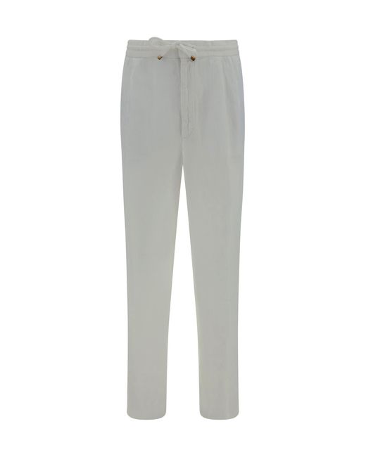 Brunello Cucinelli White Linen Trousers for men
