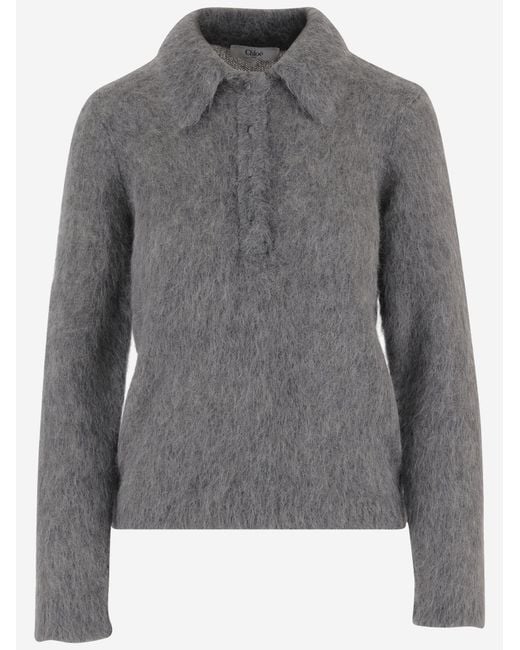 Chloé Gray Polo Sweater Brushed Alpaca