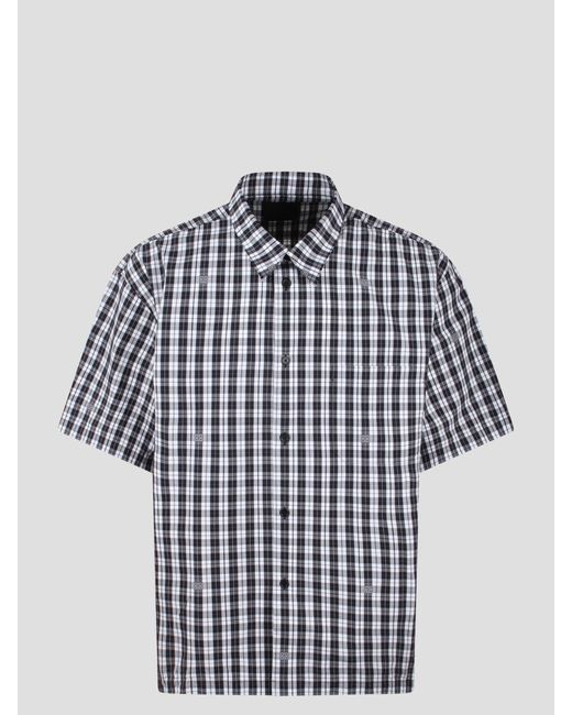 Givenchy Blue 4G Checked Poplin Shirt for men