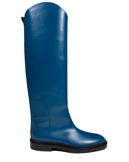 Jil Sander Blue Almond-toe Knee-length Boots
