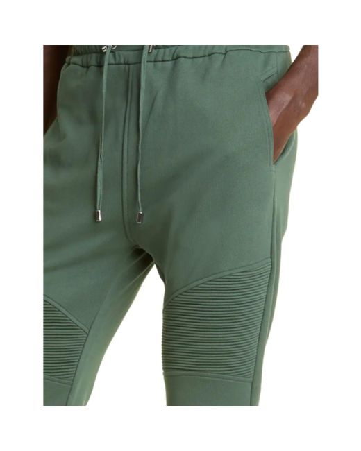 Balmain Green Cotton Logo Sweatpants for men