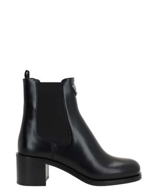 Prada Black Triangle-Logo Ankle Boots