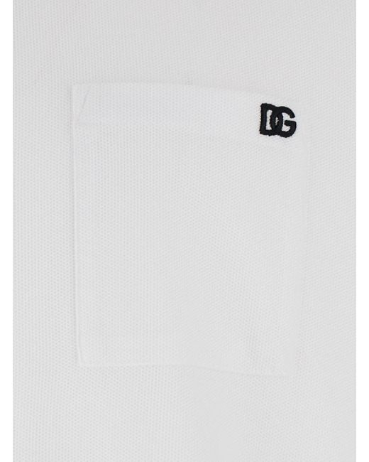 Dolce & Gabbana White Crewneck T-Shirt With Logo Embroidery On The Front for men