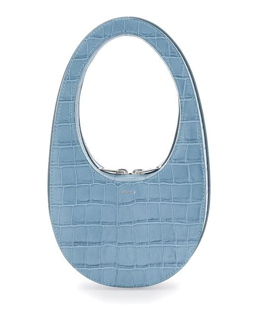 Coperni Blue Swipe Mini Handbag With Logo Lettering On The Front And Crocodile-Embossed Effect