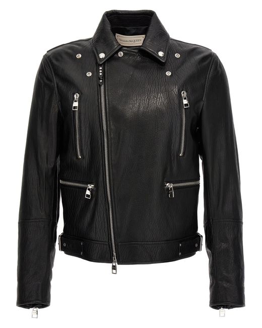 Alexander McQueen Black Leather Biker Jacket for men