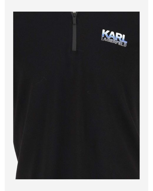 Karl Lagerfeld Black Stretch Cotton Polo Shirt With Logo for men