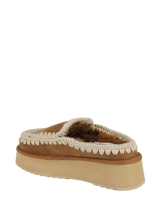 Mou Brown Leather Platform Clog Sandals