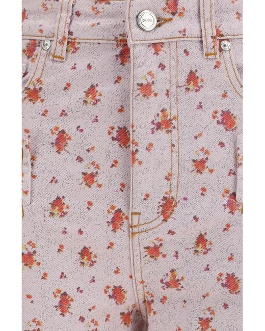 Ganni Pink Printed Capri Pants Cotton; Elastane