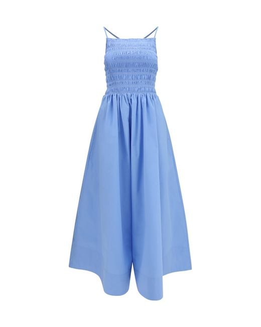 Ganni Blue Poplin Maxi Dress Cotton