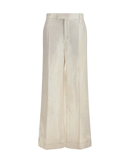 Brunello Cucinelli White Linen Tailored Pants Silk