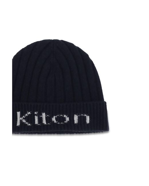 Kiton Blue Wool Beanie Hat Ovis Aries E Hairbands for men