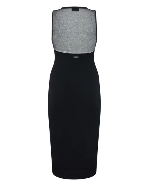 Elisabetta Franchi Black Knit Dress With Sheer Panels, Viscose