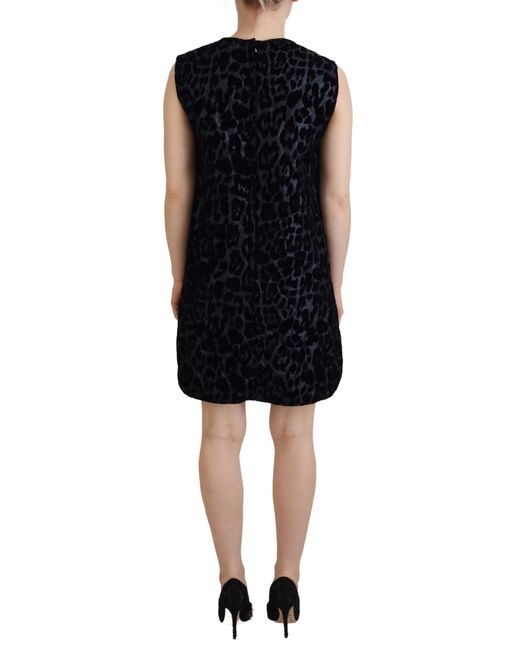 Dolce & Gabbana Black Elegant Leopard Pattern Mini Shift Dres