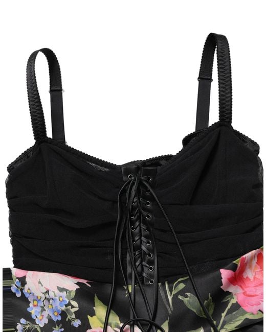 Dolce & Gabbana Sleeveless Bustier Floral Print Tiered Dress Cotton Elastane Nylon Silk