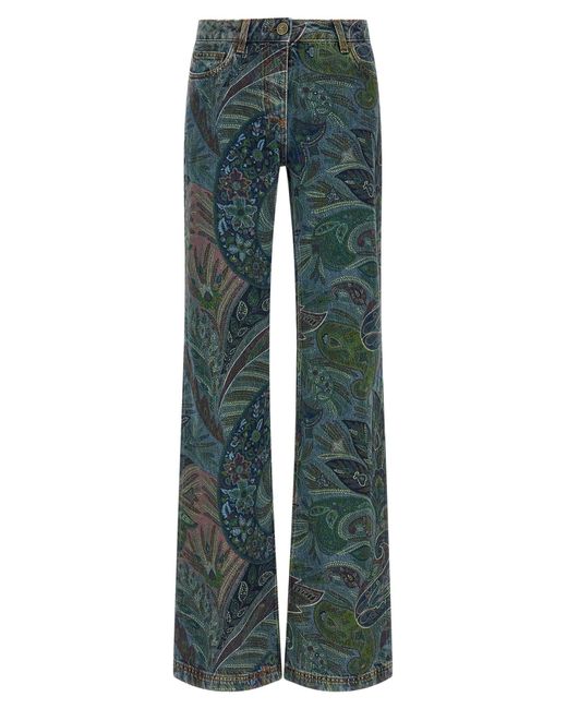 Etro Green Floral Print Jeans