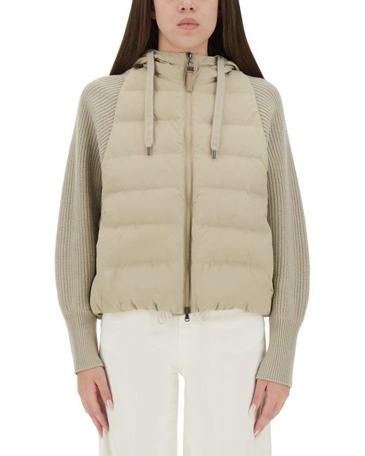 Brunello Cucinelli Natural Down Jacket With Knitted Sleeves