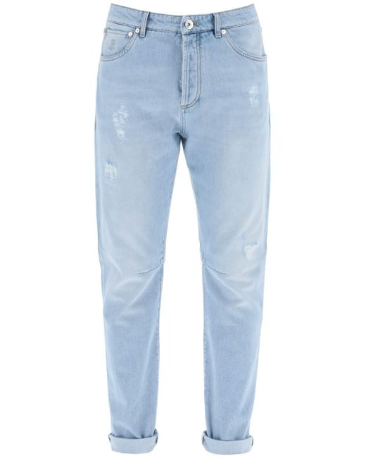 Brunello Cucinelli Blue Leisure Fit Jeans With Tapered Cut for men