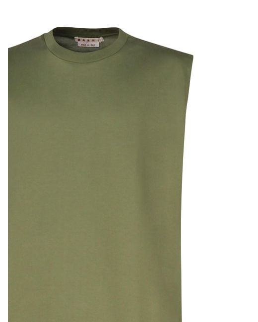 Marni Green Cotton Sleeveless T-shirt With Dripping Print for men