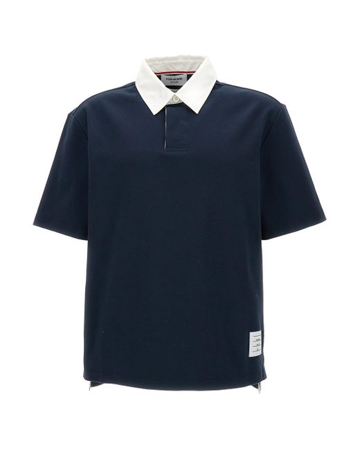 Thom Browne Blue Short Sleeve Rugby Polo In Heavy Jersey W/cotton Twill Combo for men