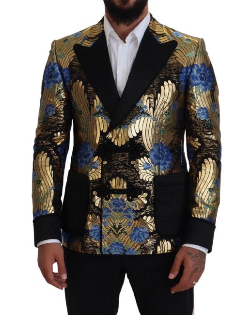 Dolce & Gabbana Black Floral Brocade Blazer Double Breasted for men