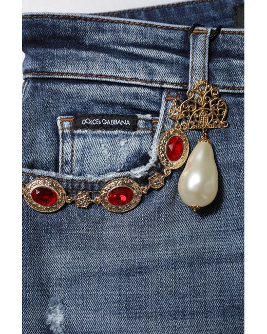 Dolce & Gabbana Blue Rhinestone Embellished Denim Jeans Cotton Elastane Clothing