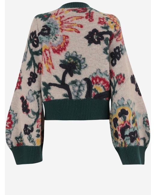 Sacai Black Wool Sweater With Zipper, Floral Print