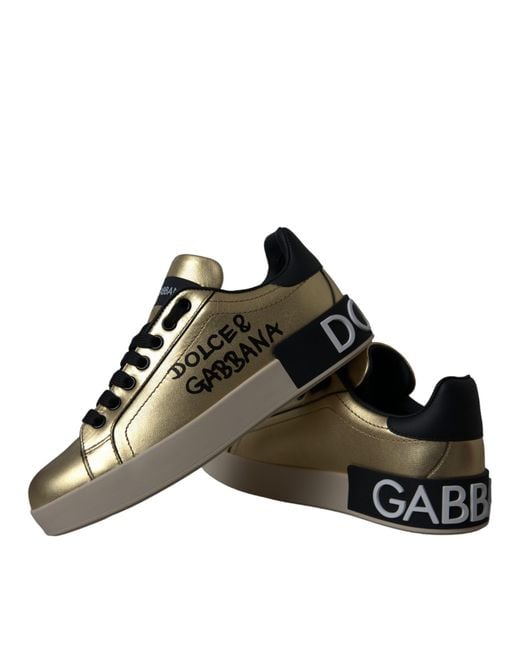 Dolce & Gabbana Black Portofino Calf Leather Sneakers Shoes