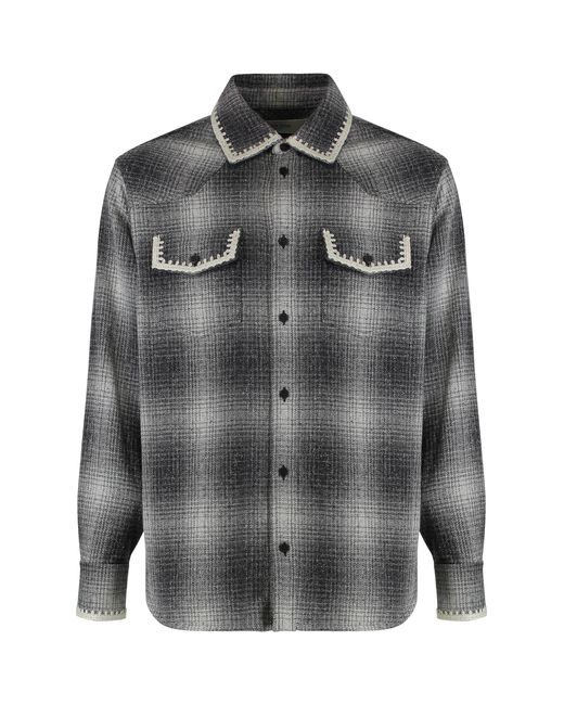 Golden Goose Deluxe Brand Gray Checked Wool-Blend Long-Sleeve Shirt Virgin Wool; Polyamide; Silk for men