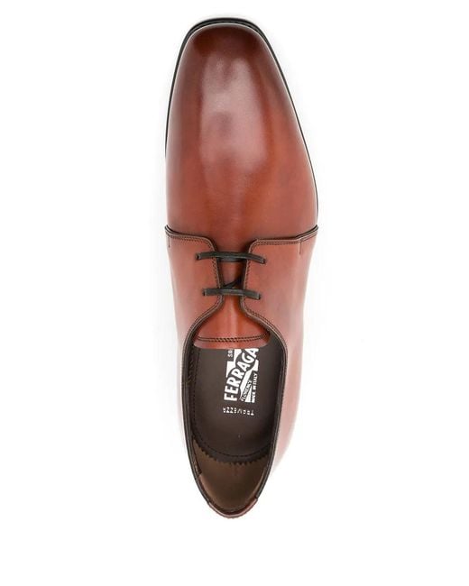 Ferragamo Brown Leather Lace Up Derby Shoes for men