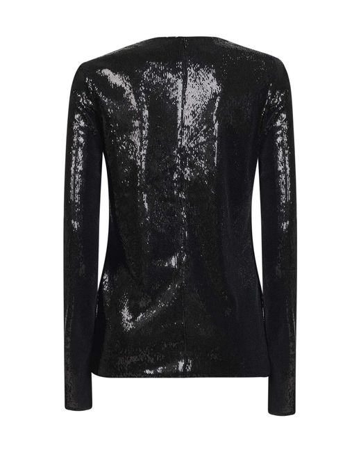 Totême Black Sequin Long-Sleeved Top Polyester Knitwear