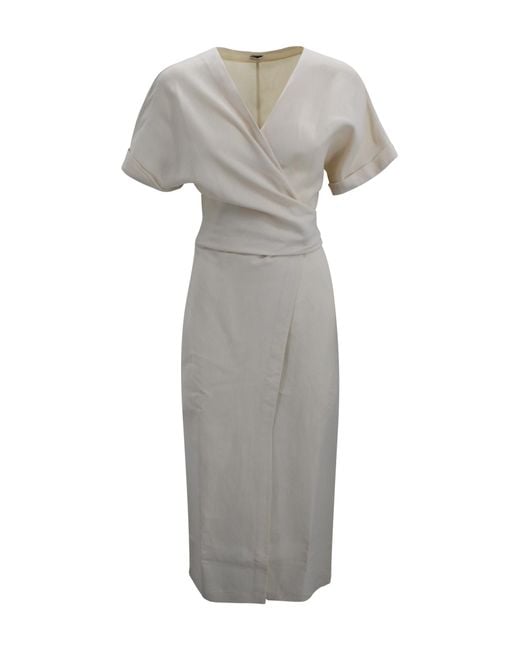 Brunello Cucinelli Gray Long Linen Wrap Dress