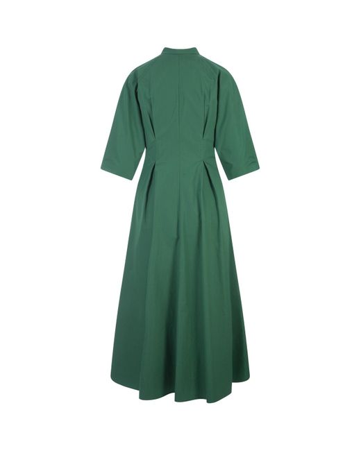 Aspesi Green Linen Midi Dress With V-Neckline