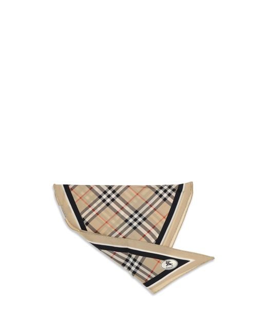 Burberry White Check Silk Scarf With Knight Stamp