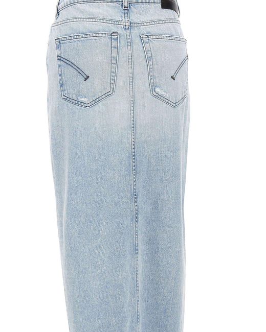 Dondup Blue Distressed Asymmetric Hem Midi Denim Skirt
