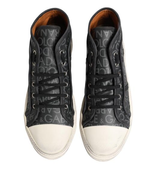 Dolce & Gabbana Black Canvas Logo Mid Top Sneakers Shoes And