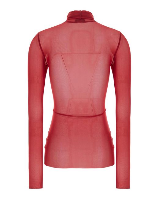 Le Plain Red Top Mesh High Neck Tops