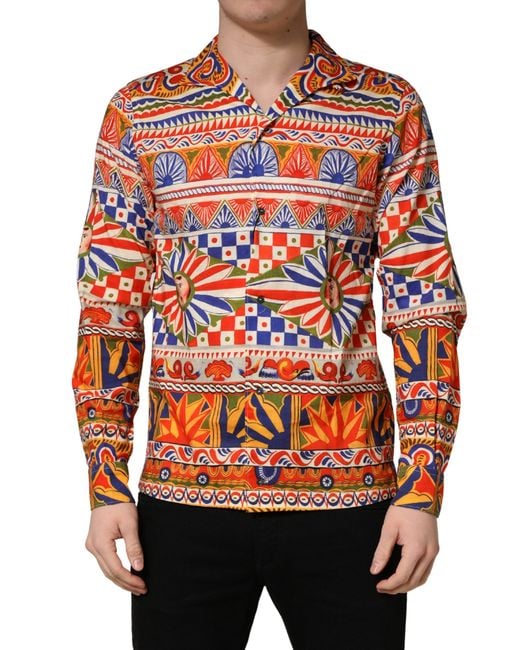 Dolce & Gabbana Red Sicilian Carretto Twill Cotton Shirt for men