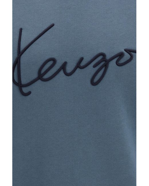 KENZO Blue Signature Embroidered Cotton Sweatshirt Sweatshirts for men