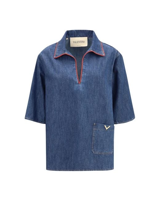 Valentino Blue Denim Shirt Scuro Cotton